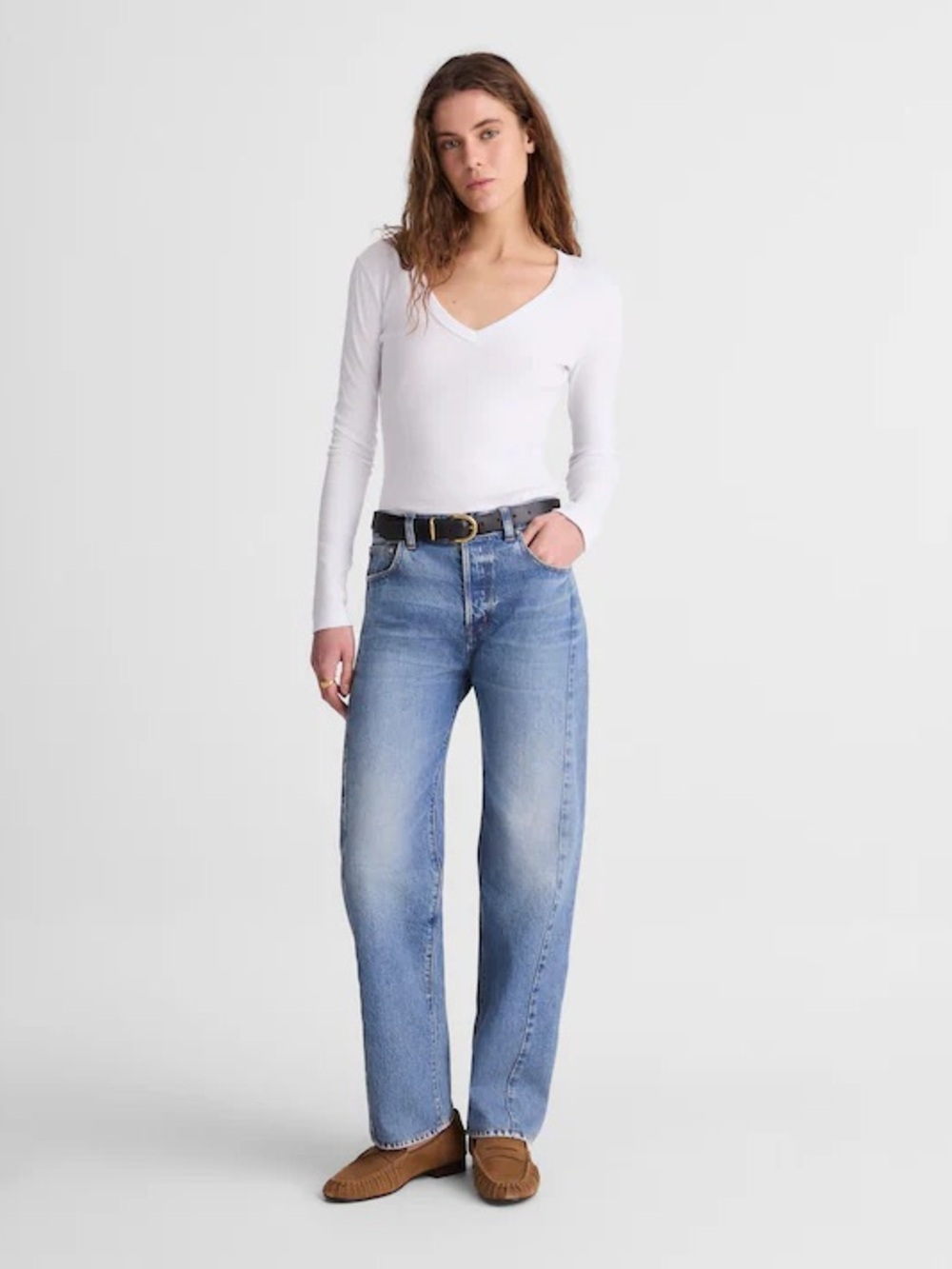 Pieced Barrel-Leg Jeans Rockcastle WashRigid